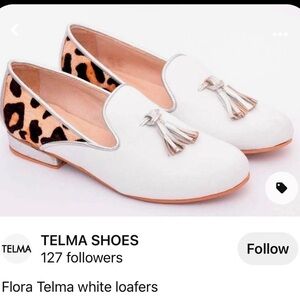 𝅺RARE Telma White Leather Loafers with Fur Animal Print and Silver heal details